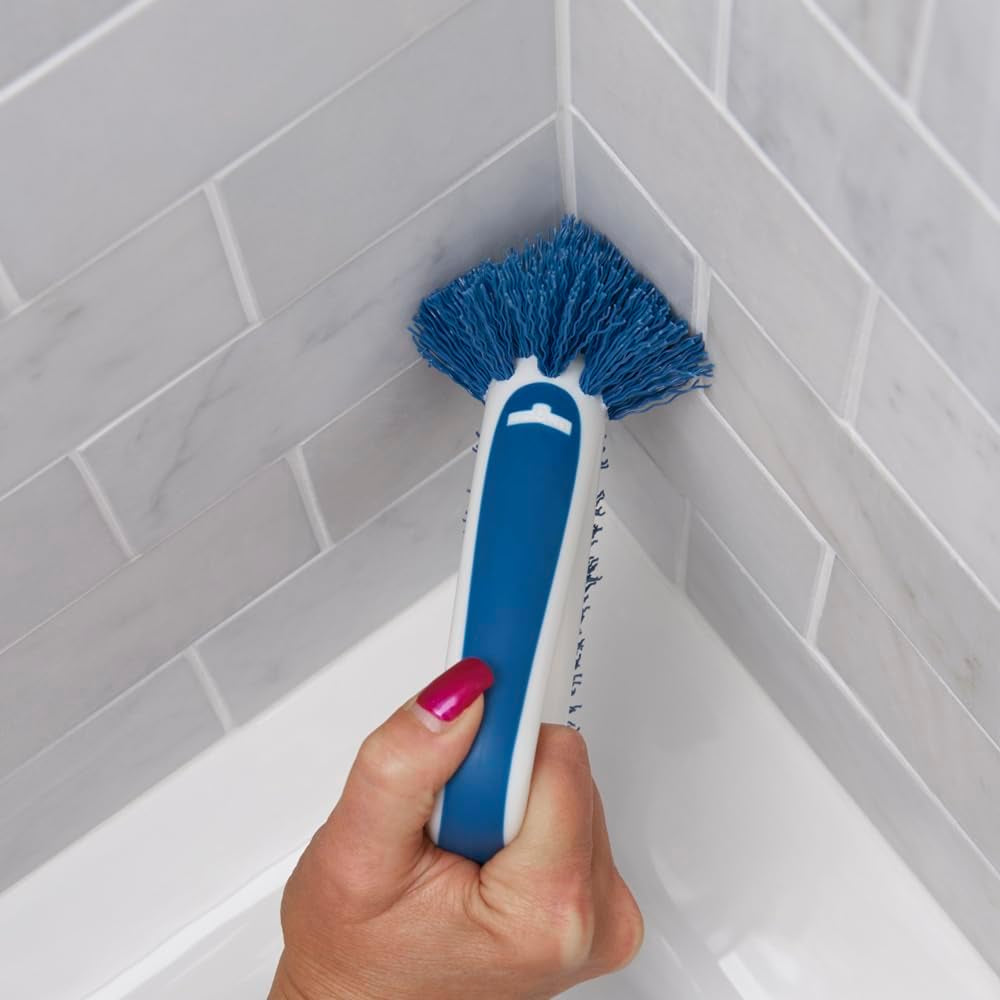 2-In-1 Grout and Corner Scrubber Brush Tool, Crevice Bathroom Cleaning Supplies for Showers, Door Tracks, Tile, and Bathtubs, Household 360-Degree Scrubbing Power