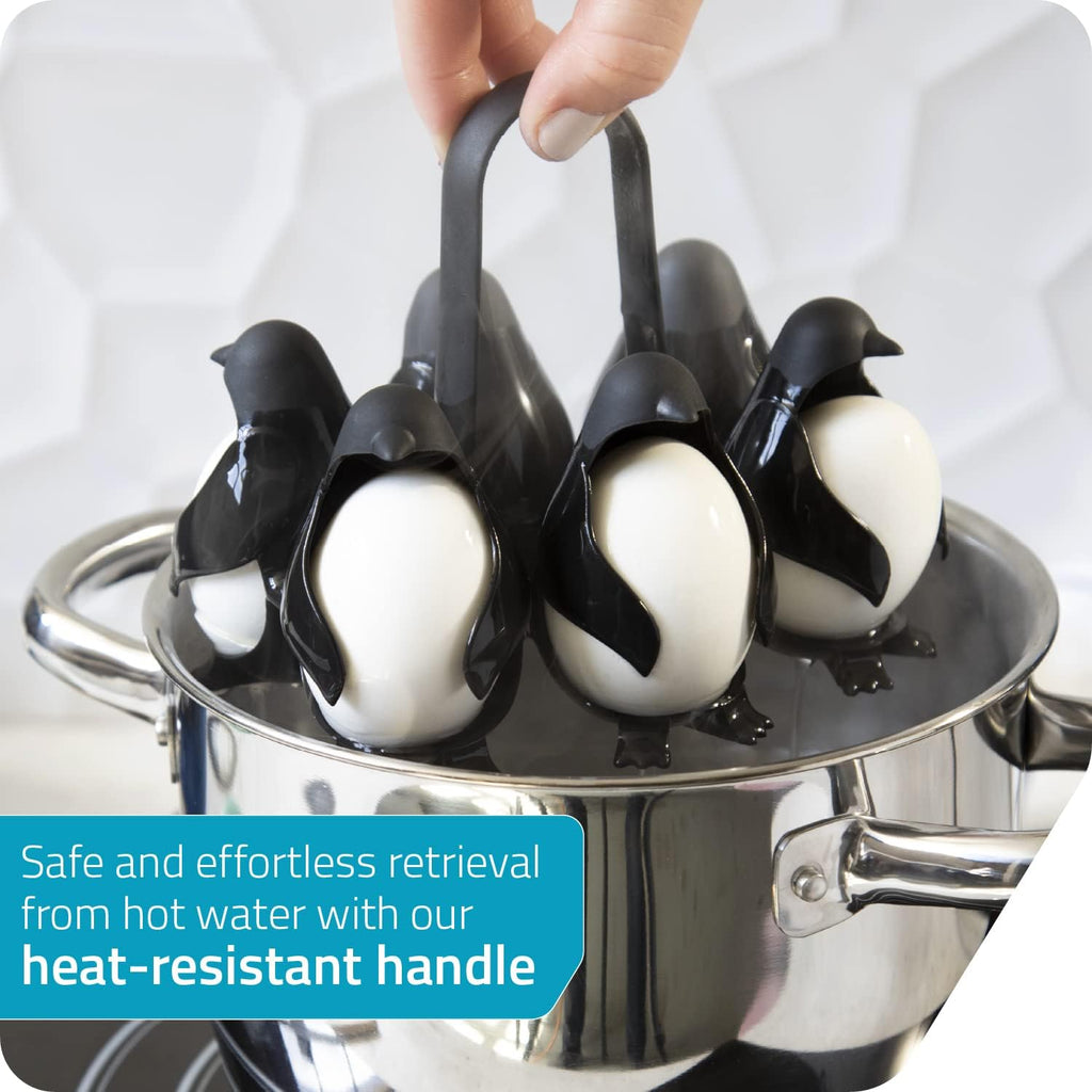 Egguins Egg Cooker for Hard Boiled Eggs and Soft Boiled Eggs – 3-In-1 Boiled Egg Holder for Cooking, Fridge Storage & Serving – Unique Penguin Kitchen Gift, Holds 6 Eggs