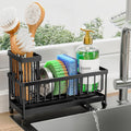 Sponge Holder for Kitchen Sink, Sink Caddy Organizer with High Brush Holder, Kitchen Countertop Organizers and Storage Essentials, Rustproof 304 Stainless Steel (Black, 9.25″)