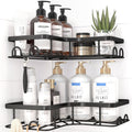 Corner Shower Caddy - 2 Pack, Adhesive Shower Organizers, Rustproof Stainless Steel Shower Shelves with 8 Hooks, No Drilling Bathroom Organizers and Storage Racks, Space-Saving, Black, Medium