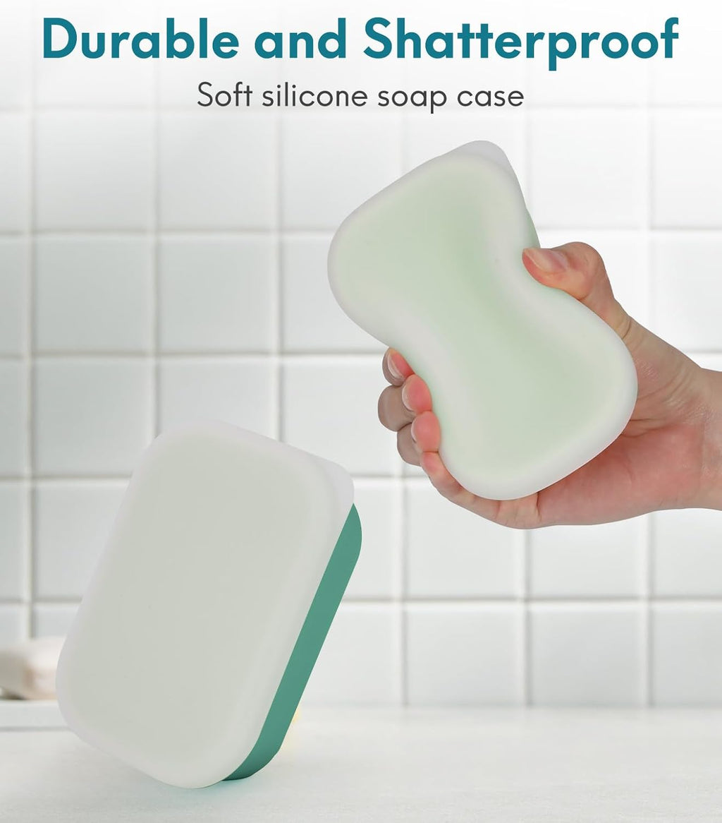 Compact Leakproof Travel Soap Case, Silicone Soap Box with Draining Layer, Enhanced Soap Container, Suitable for Camping, Gym, Bathroom, Outdoor Essentials, Green