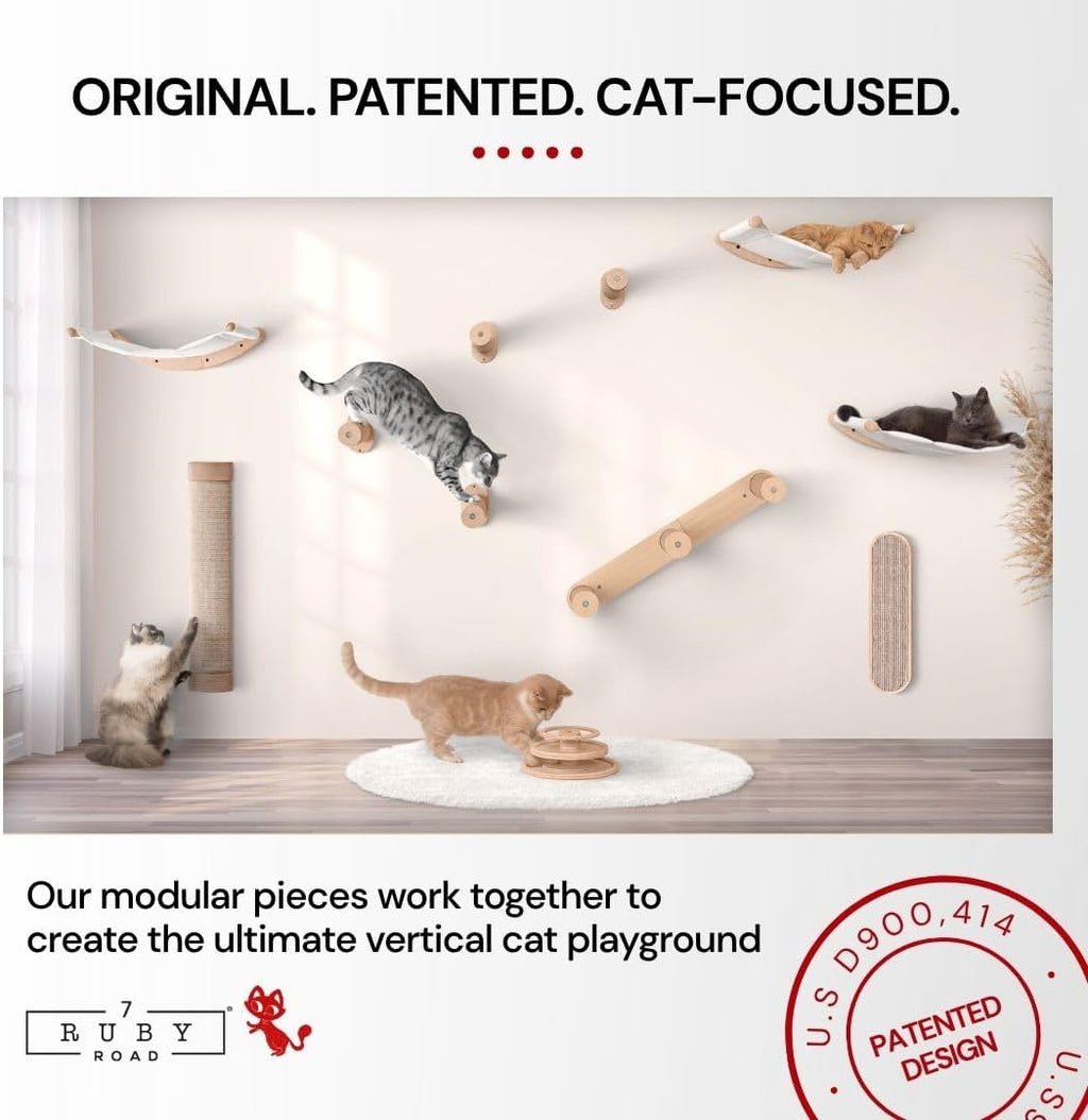 Indoor Cat Wall Scratcher — Multidirectional Sisal Scratch Pad & Board for Furniture Protection, Space-Saving Wall or Floor Use, Solid Rubberwood, All Breeds (Natural)