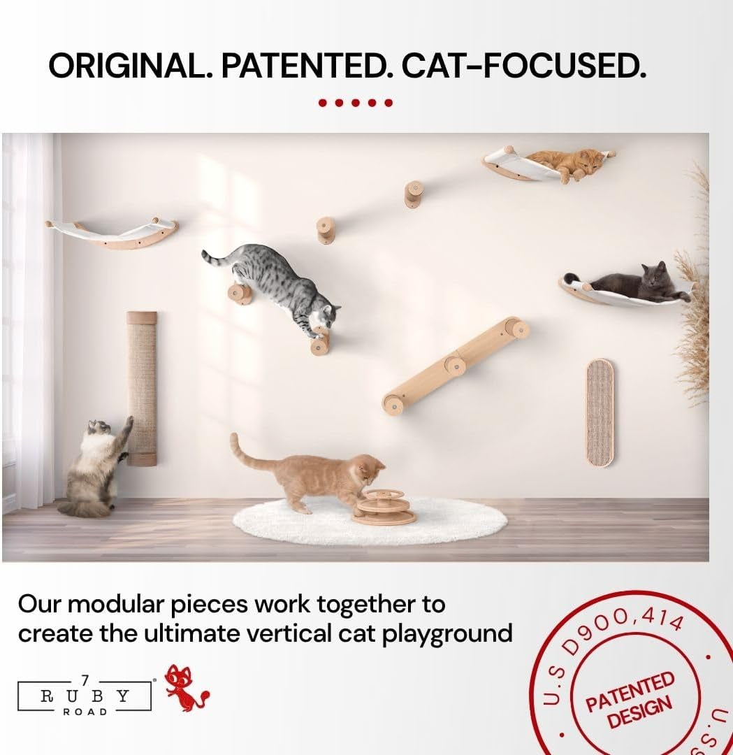 Indoor Cat Wall Scratcher — Multidirectional Sisal Scratch Pad & Board for Furniture Protection, Space-Saving Wall or Floor Use, Solid Rubberwood, All Breeds (Natural)