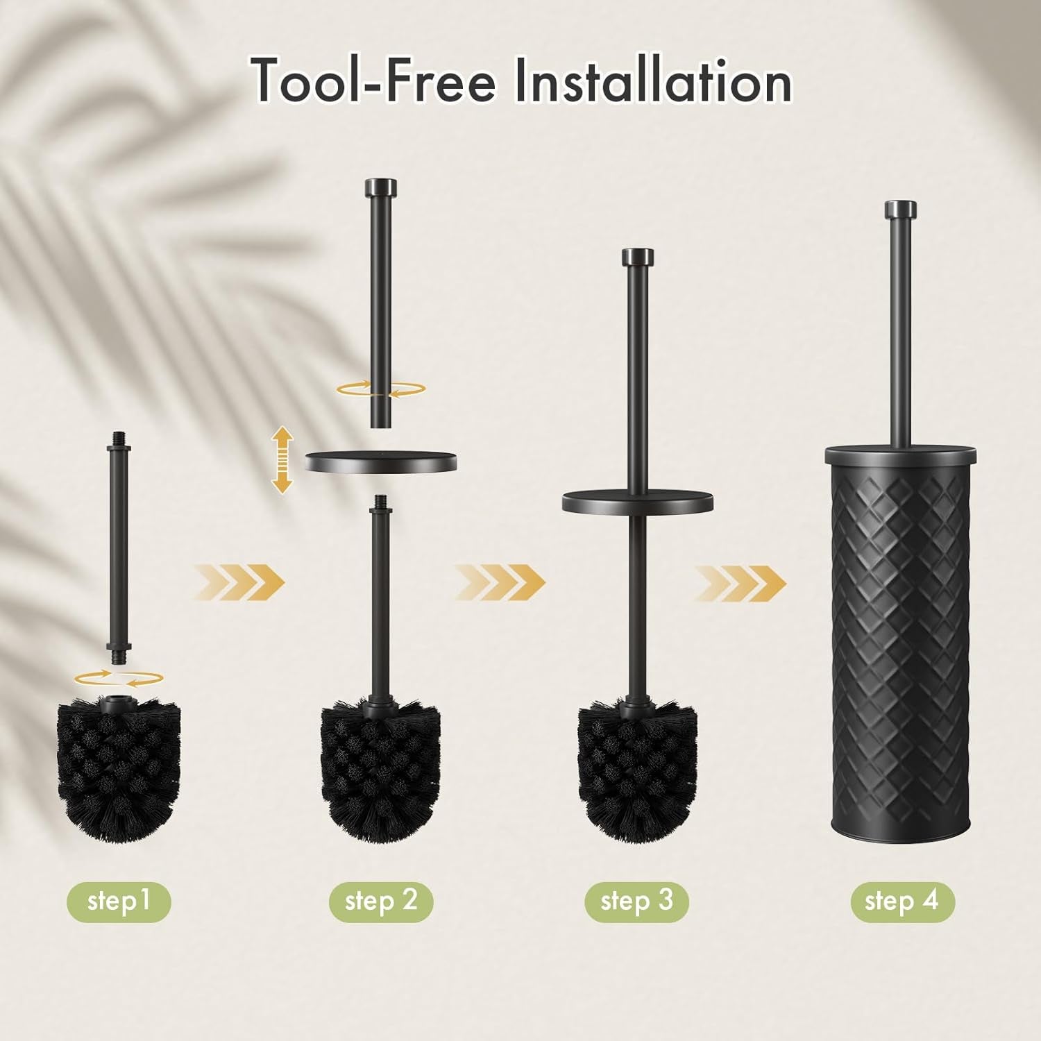 Toilet Bowl Brush and Holder Set 2 Pack with 4 Extra Brush Heads | Extra Long Handle with Splash Guard Cover, Tool-Free Installation, Bathroom Space-Saving, Cleaner Sets for Apartments, RV (Black)