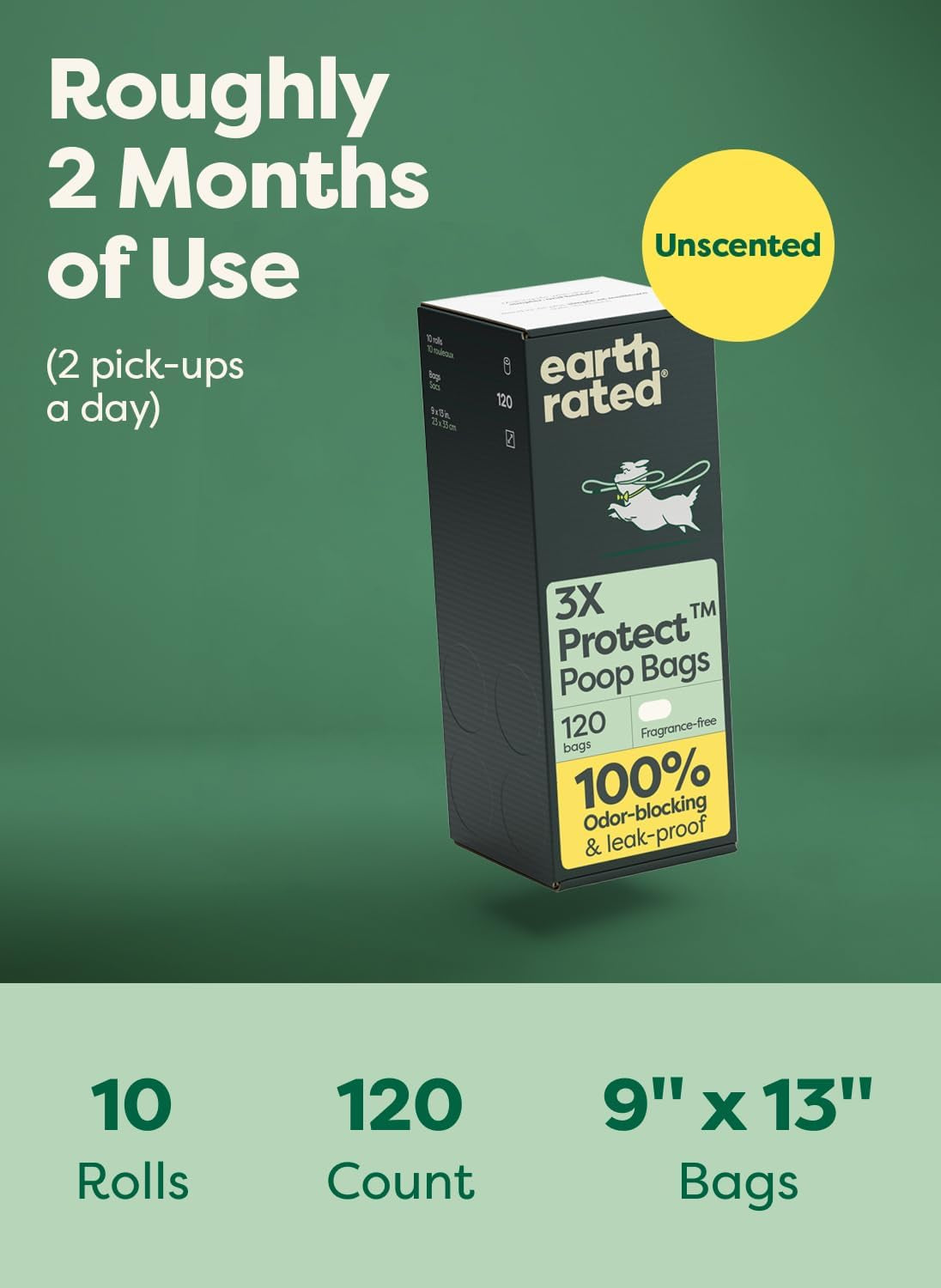 3X Protect Dog Poop Bag Rolls, Odor Blocking Leak Proof Extra Thick, Unscented, 120 Count