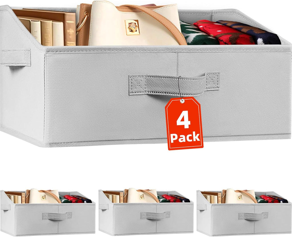 Closet Organizers Bins 4 Pack - Large Collapsible Shelf Organizer with Handles - Fabric Trapezoid Home Organization and Storage Baskets for Organizing Clothes Toy Blanket Towel Purse Hats