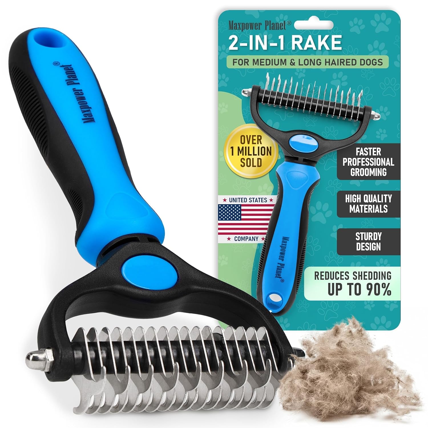 Original Pet Grooming Rake - Double-Sided Deshedding Dematting Tool, Undercoat Rake for Dogs & Cats, Extra-Wide Dog Grooming Brush & Deshedder Comb for Long Hair, Reduces Shedding 95%