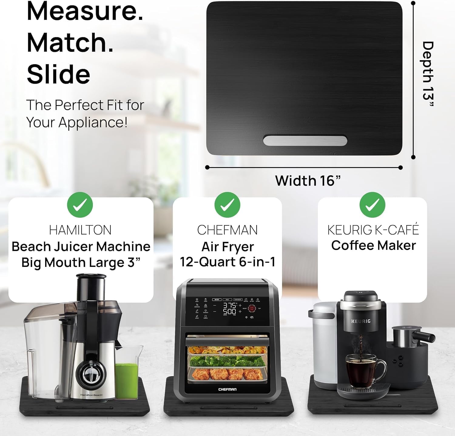 Elegant Appliance Slider - Sliding Tray for Coffee Maker & Heavy Kitchen Appliances, Easy Slide, Made of Premium Bamboo, Space-Saving Kitchen Organizer, 40 Lb Capacity, Black - 16 X 13 Inch