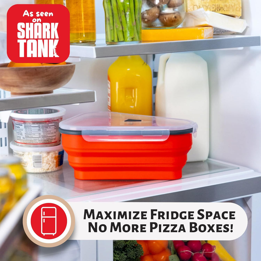 The Perfect ™ - Reusable Pizza Storage Container with 5 Microwavable Serving Trays - Bpa-Free Adjustable Pizza Slice Container to Organize & save Space, Red