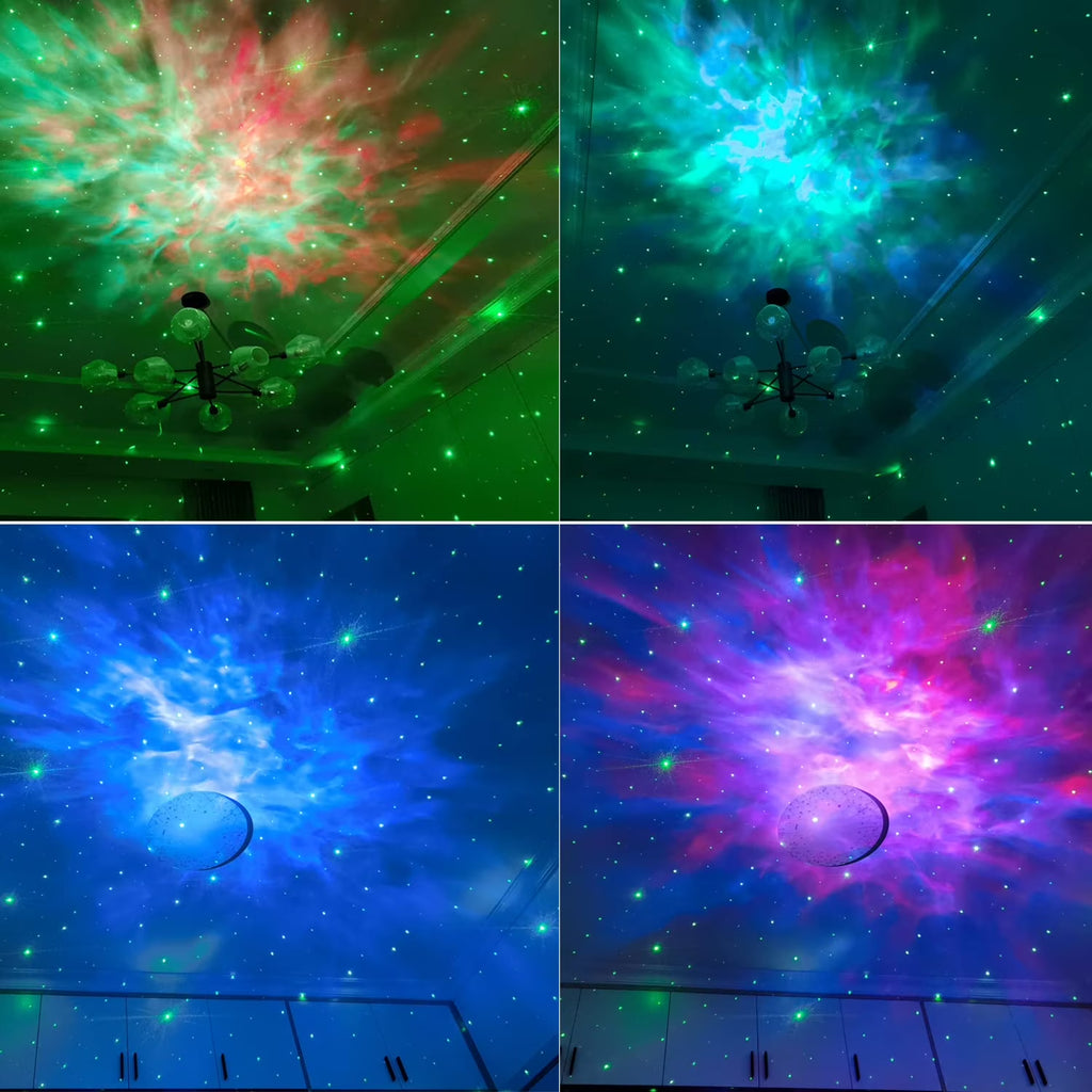 Star Projector with Bluetooth Speaker and Remote, Northern Lights Aurora Projector with Moon and Star