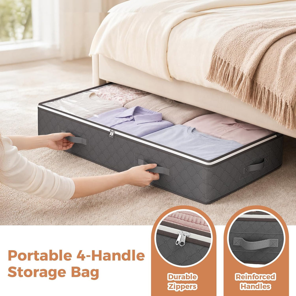 90L under Bed Storage Containers, Closet Organizers and Storage Bins, Foldable Underbed Storage Bags for Linen Sheets, Blanket, Clothing, Comforter, Sweaters, Pillows, Wrapping Paper, Grey