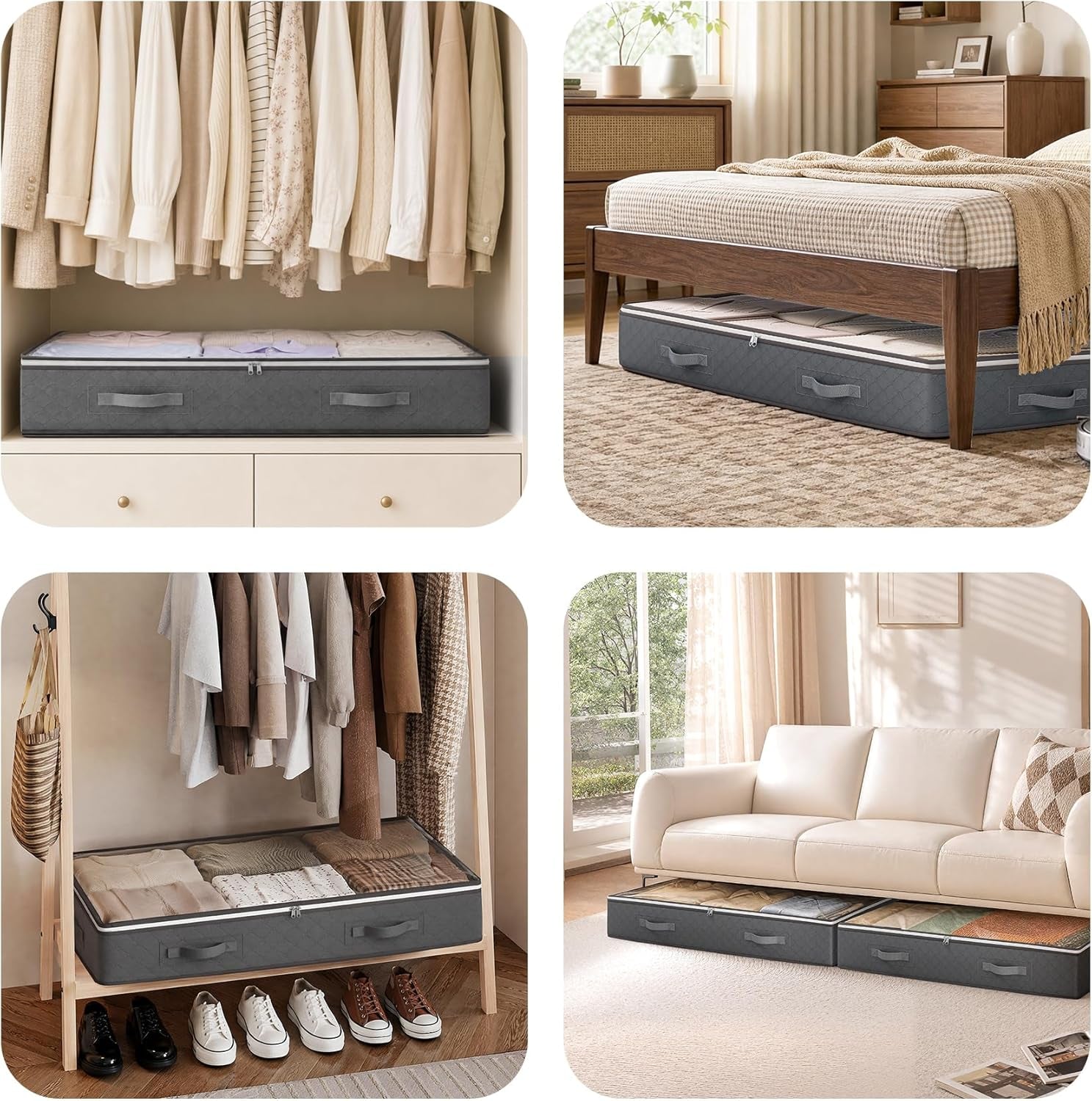 90L under Bed Storage Containers, Closet Organizers and Storage Bins, Foldable Underbed Storage Bags for Linen Sheets, Blanket, Clothing, Comforter, Sweaters, Pillows, Wrapping Paper, Grey