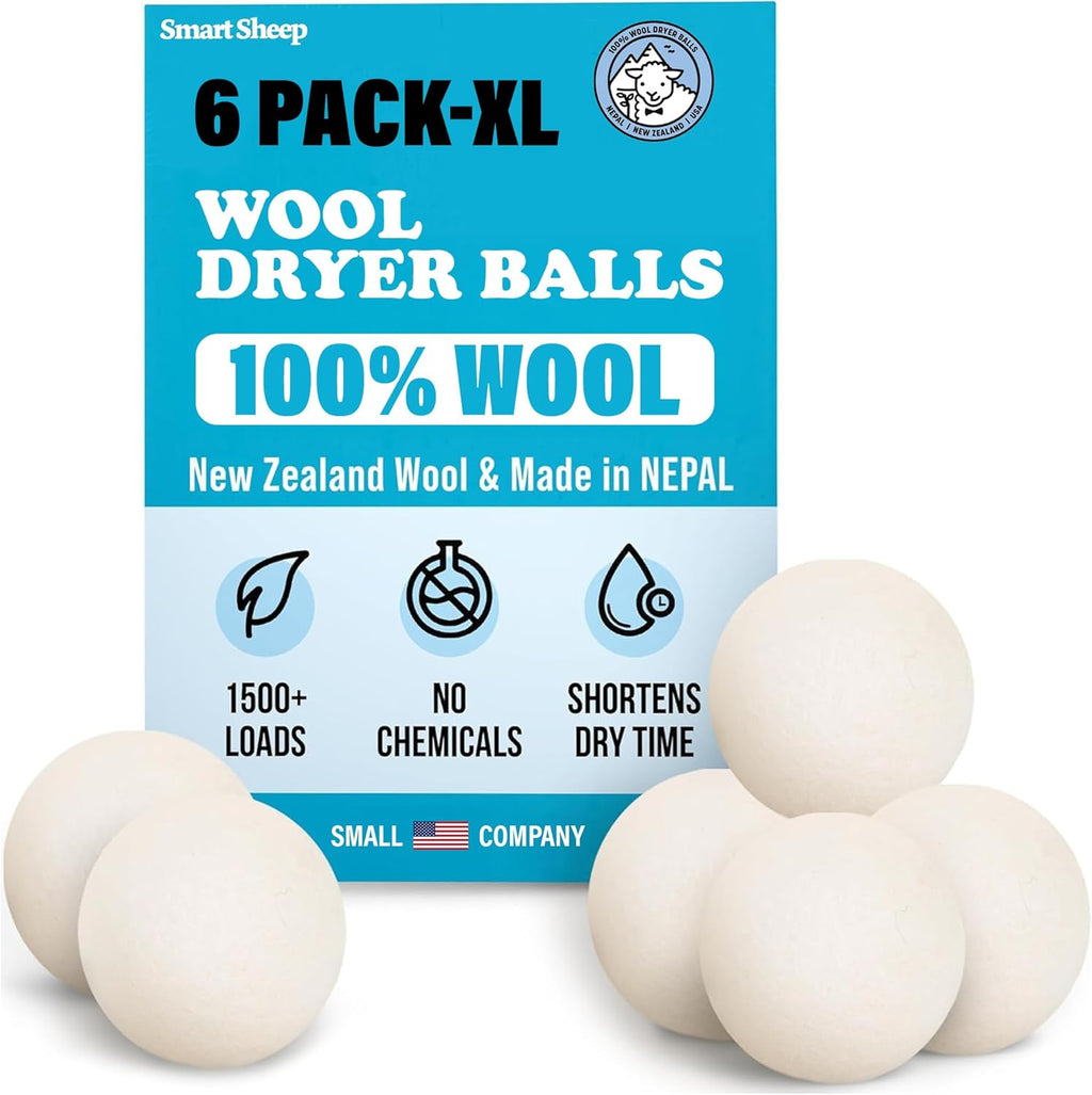 Wool Dryer Balls -  6-Pack - XL Premium Natural Fabric Softener Award-Winning - Wool Balls Replaces Dryer Sheets - Wool Balls for Dryer - Laundry Balls for Dryer, 6 Count (Pack of 1)