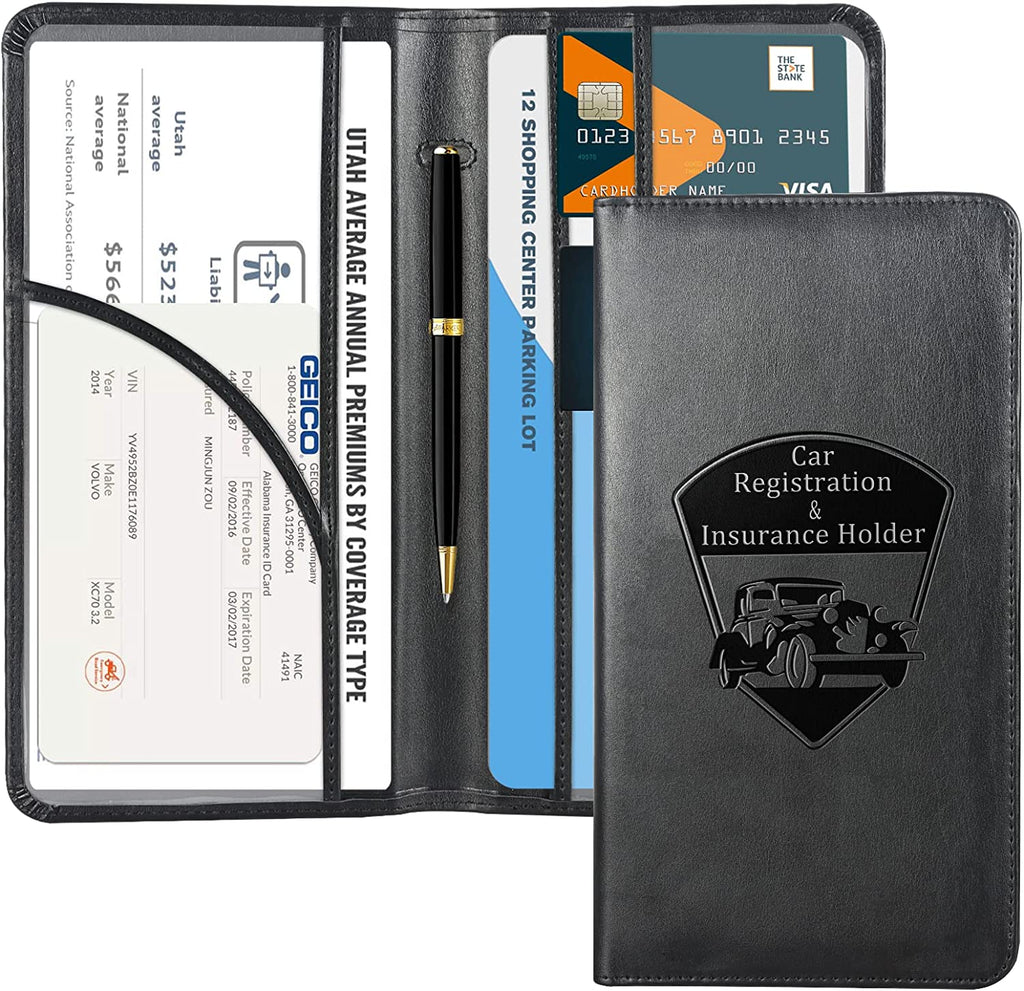Car Registration and Insurance Holder - Vehicle Glove Box Car Organizer, Auto Truck Comparment Accessories Case for Essential Document, Driver License, Cards