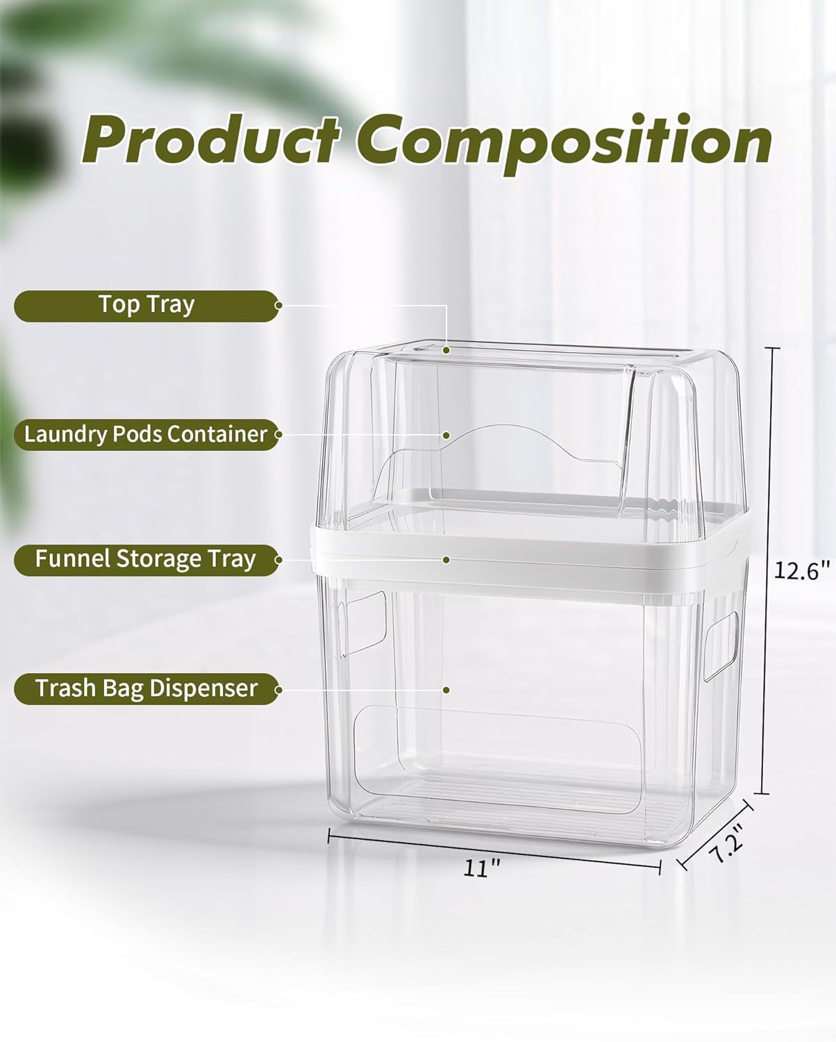Trash Bag and Dishwasher Pod Dispenser - 3 in 1 Clear Storage Bins Holder for 13/30/33 Gallon Garbage Bags, Laundry Detergent Pods & Tabs, under Sink Organizer for Kitchen and Laundry Room