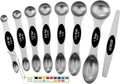 Stainless Steel Magnetic Measuring Spoons Set with Strong N45 Magnets, Heavy Duty Metal Kitchen Gadgets for Baking & Cooking, Fits in Most Kitchen Spice Jars, Set of 8 with Leveler, Black