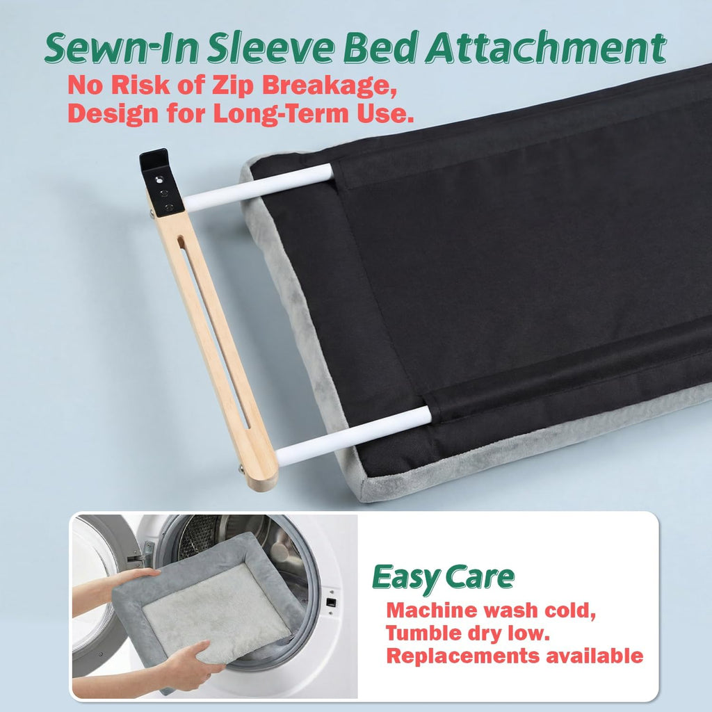 Cat Perch for Window Sill with Bolster - Orthopedic Hammock Design with Premium Hardwood & Robust Metal Frame - Cat Window Seat for Large Cats and Kittens - Natural Color Wood Gray Bed, 24''W