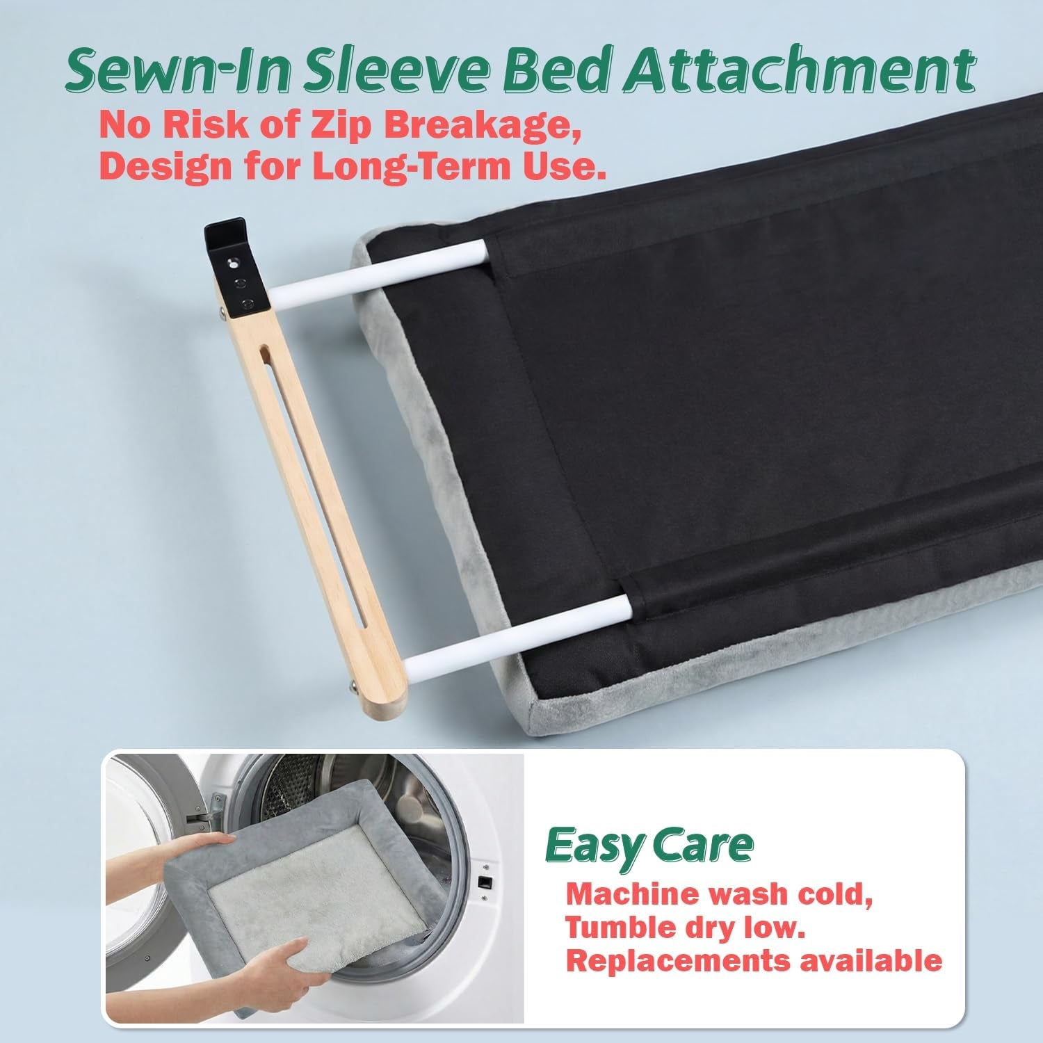 Cat Perch for Window Sill with Bolster - Orthopedic Hammock Design with Premium Hardwood & Robust Metal Frame - Cat Window Seat for Large Cats and Kittens - Natural Color Wood Gray Bed, 24''W