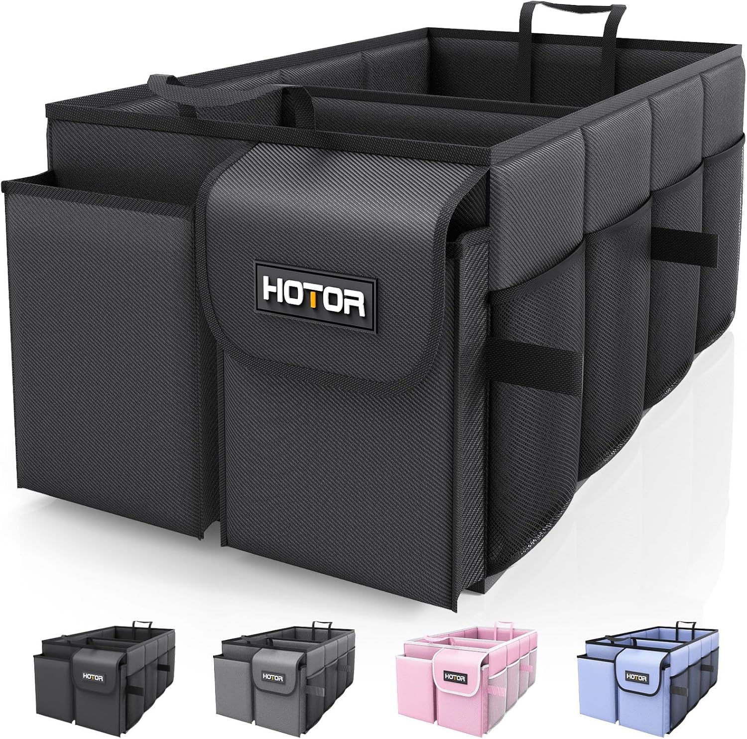 Trunk Organizer - Car Organizer, Foldable Trunk Organizer for Suvs & Sedans, Sturdy Car Organization for Car Accessories, Tools, Sundries, Black, 2 Compartments, 21.3"×12.6"×10.6"