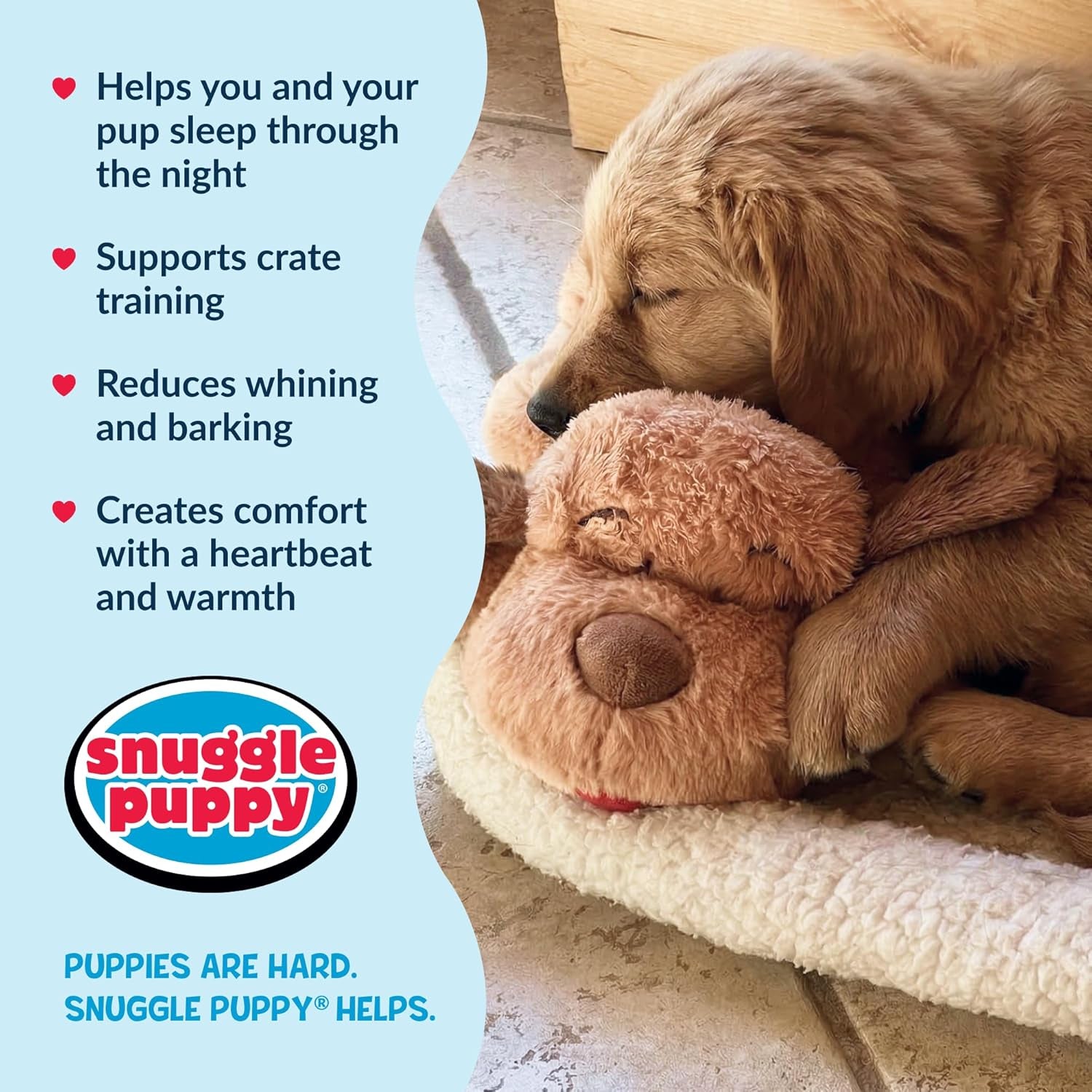 Snuggle Puppy Original Heartbeat Puppy Toy with Real-Feel Pulse & Heat Pack, Calming Sleep Aid for Puppy Anxiety, Crate Training, First Nights & New Puppy Transition - Biscuit