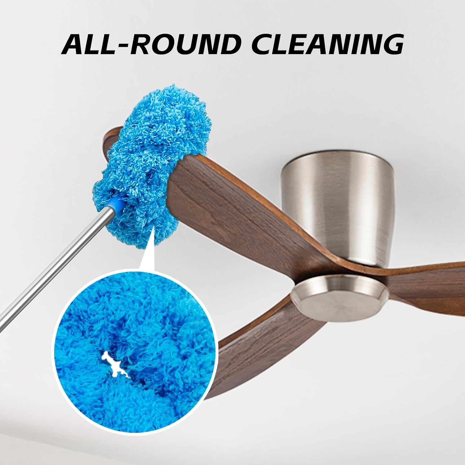 Ceiling Fan Cleaner Duster, Reusable Microfiber Duster with Extension Pole, 13 to 48 Inch Fan Blade Cleaner, Removable Dusters for Cleaning Walls Bookshelves Door Window Top (Blue)