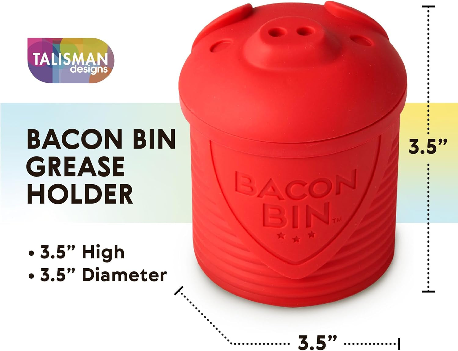 Bacon Bin Grease Strainer & Collector | Family Friendly Kitchen Tools | Fun & Functional Silicone Grease Container | Holds up to 1 Cup | Red