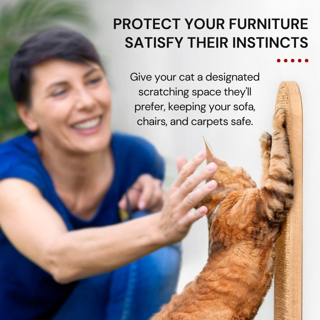 Indoor Cat Wall Scratcher — Multidirectional Sisal Scratch Pad & Board for Furniture Protection, Space-Saving Wall or Floor Use, Solid Rubberwood, All Breeds (Natural)