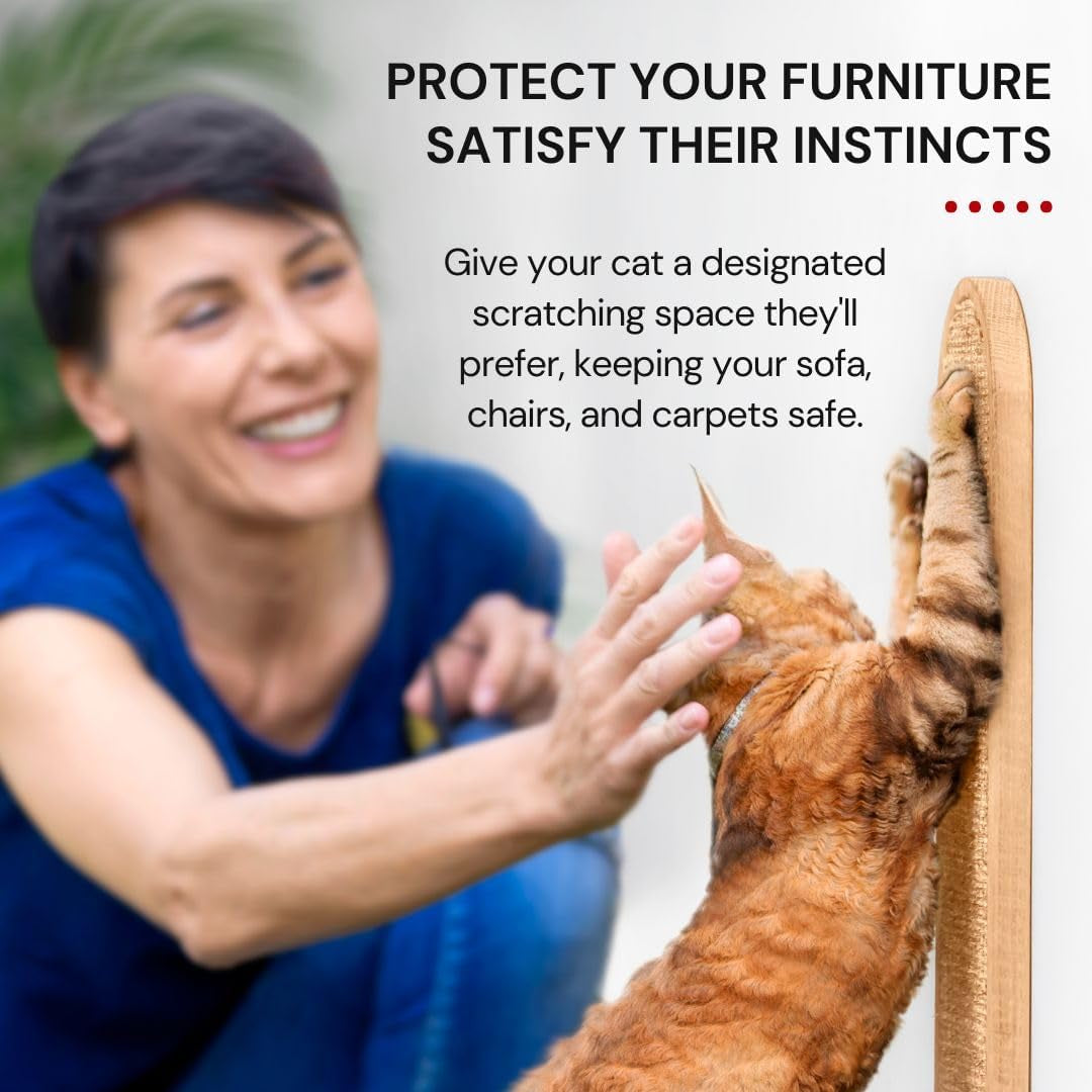 Indoor Cat Wall Scratcher — Multidirectional Sisal Scratch Pad & Board for Furniture Protection, Space-Saving Wall or Floor Use, Solid Rubberwood, All Breeds (Natural)