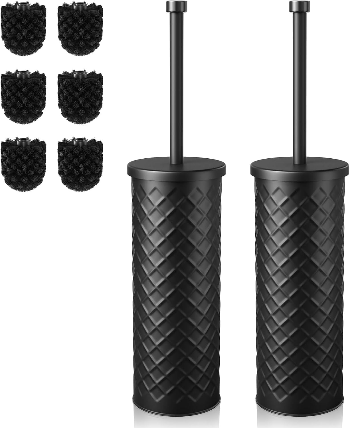 Toilet Bowl Brush and Holder Set 2 Pack with 4 Extra Brush Heads | Extra Long Handle with Splash Guard Cover, Tool-Free Installation, Bathroom Space-Saving, Cleaner Sets for Apartments, RV (Black)