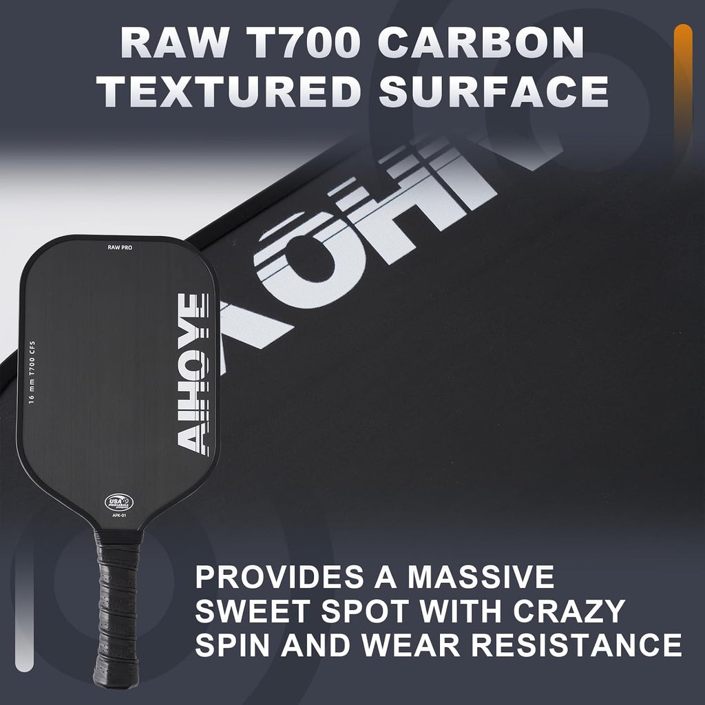 PRO Pickleball Paddles- Raw T700 Carbon Fiber Textured Surface (CFS) with High Grit & Spin, Pickleball Paddles with 16MM Polypropylene Honeycomb Core, USAPA Approved
