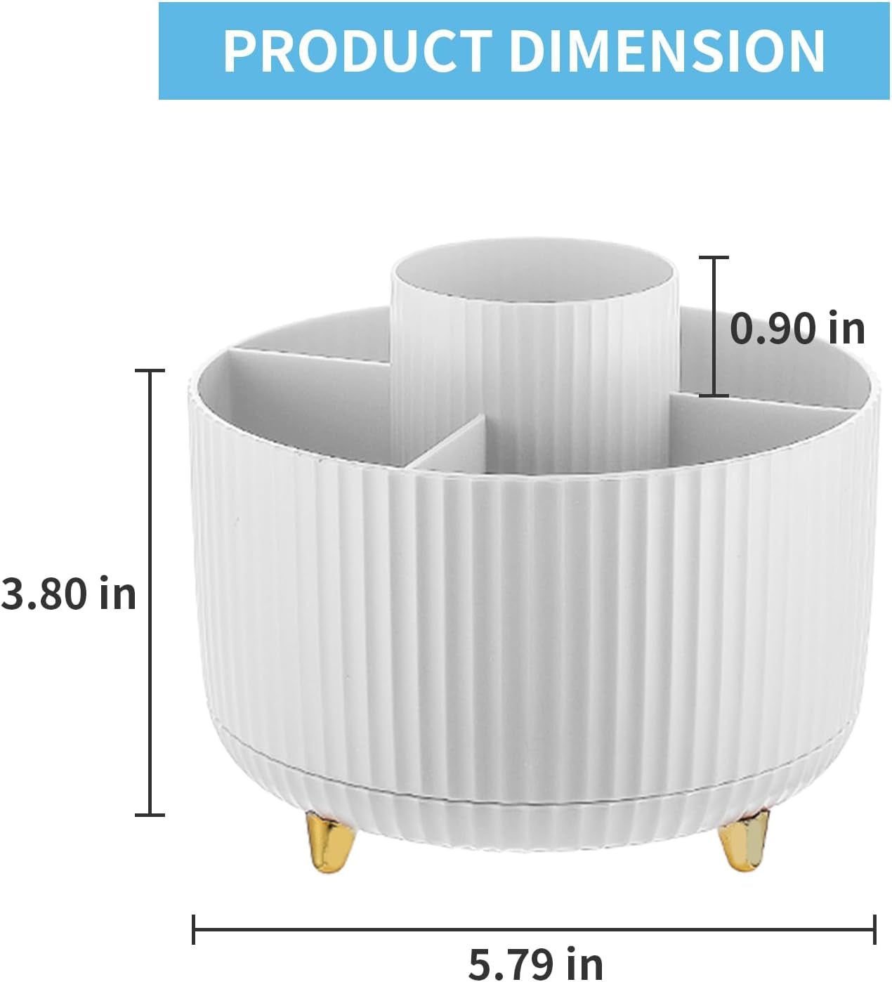 Desk Organizer, 360-Degree Rotating Pen Holder, Desk Organizers and Accessories with 5 Compartments Pencil Holder, Art Supply Storage Box Caddy for Office, Home（White）