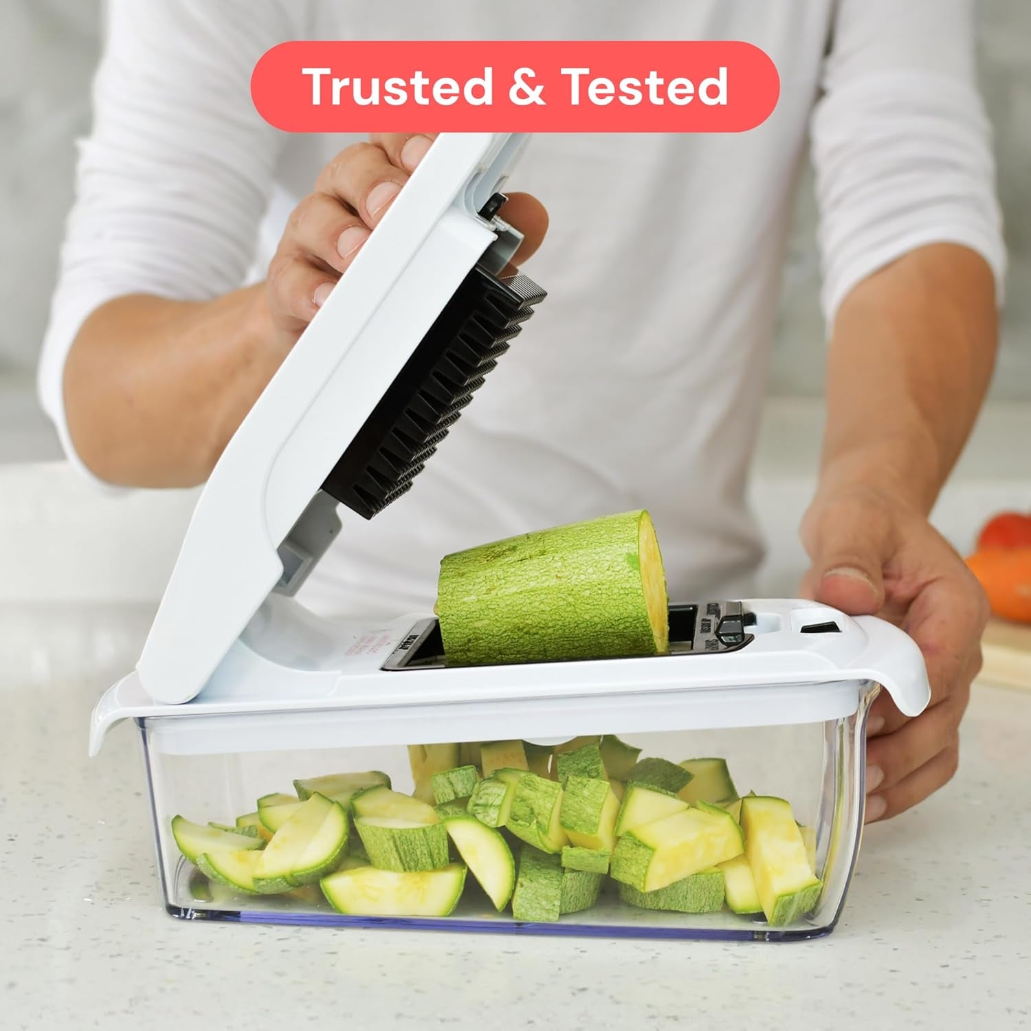 Pro Original Vegetable Chopper - Chopper and Spiralizer - Food Chopper with Container, Fruit Cutter, Onion Dicer - All-In-One Prep Tool - Kitchen Gadgets and Gifts (4 in 1, White)