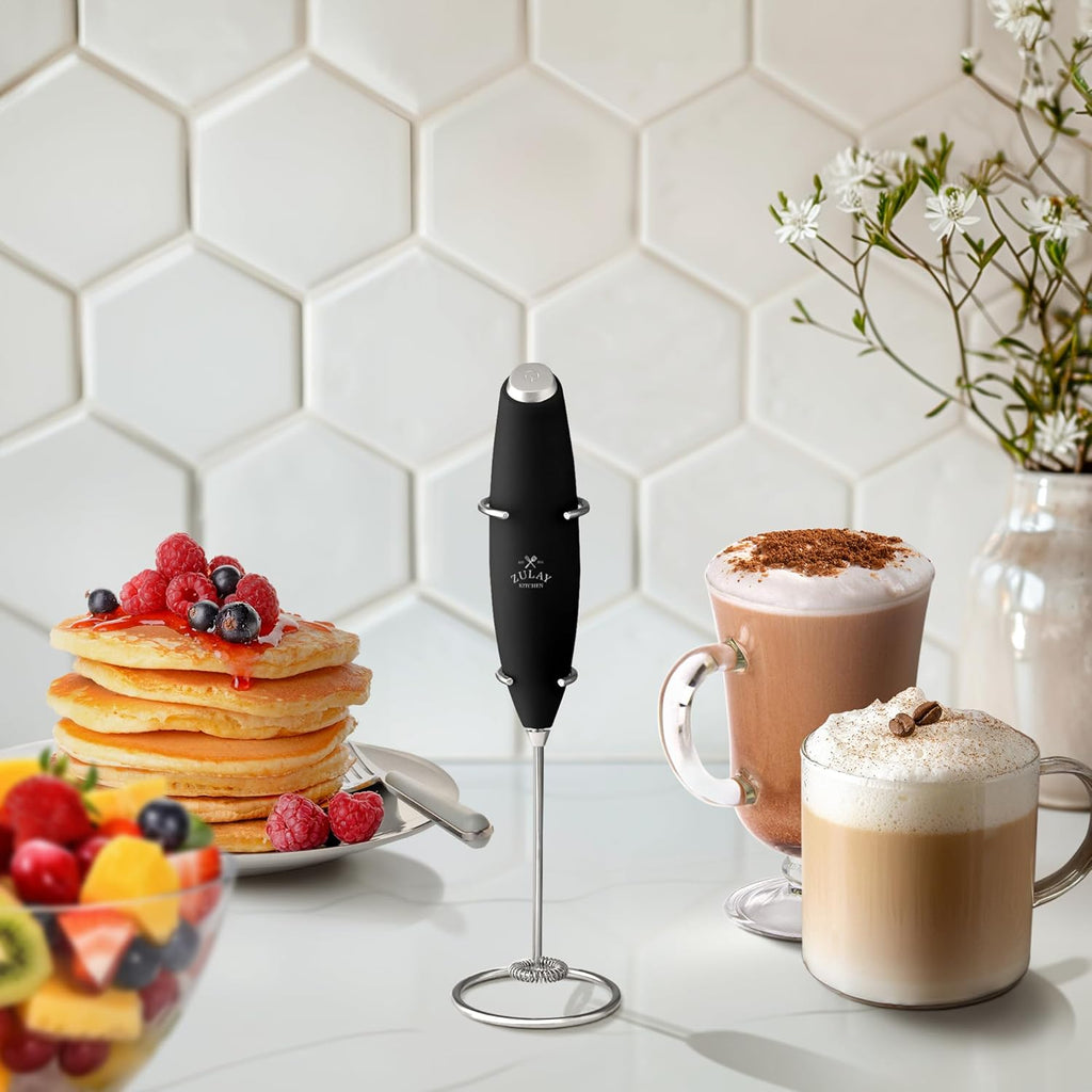 Powerful Milk Frother Wand with Duracell Batteries - Ultra Fast Handheld Drink Mixer - Electric Whisk Foam Maker for Coffee, Lattes, Cappuccino & Matcha - Z1 Motor - Black