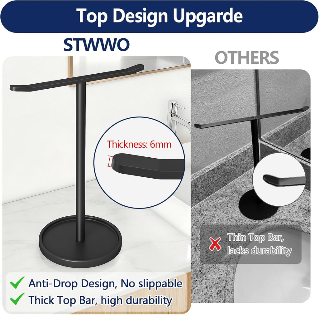 Hand Towel Holder, Stainless Steel Towel Holder Stand for Bathroom, Kitchen Countertop, T-Shaped Hand Towel Rack Stand, Black