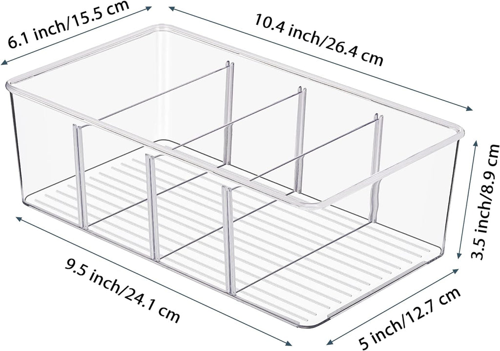 8 Pack Food Storage Organizer Bins, Clear Plastic Bins for Pantry, Kitchen, Fridge, Cabinet Organization and Storage, 4 Compartment Holder for Packets, Snacks, Pouches, Spice Packets