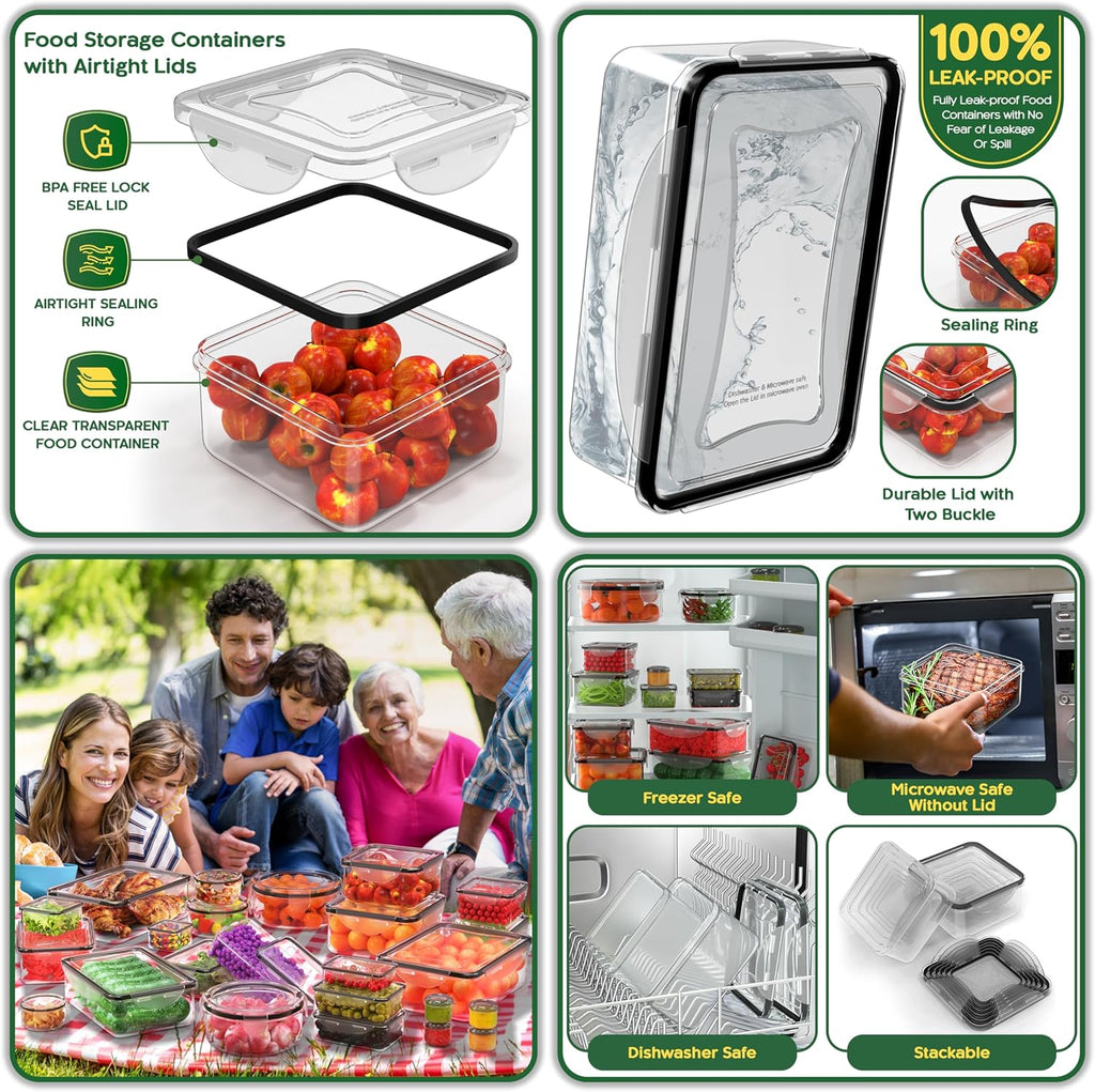 56 PCS Food Storage Containers with Lids Airtight- Plastic Container for Pantry Kitchen Organization-Microwave Dishwasher,Freezer Safe 100% Leak Proof (28 Stackable Boxes-28 Lids)