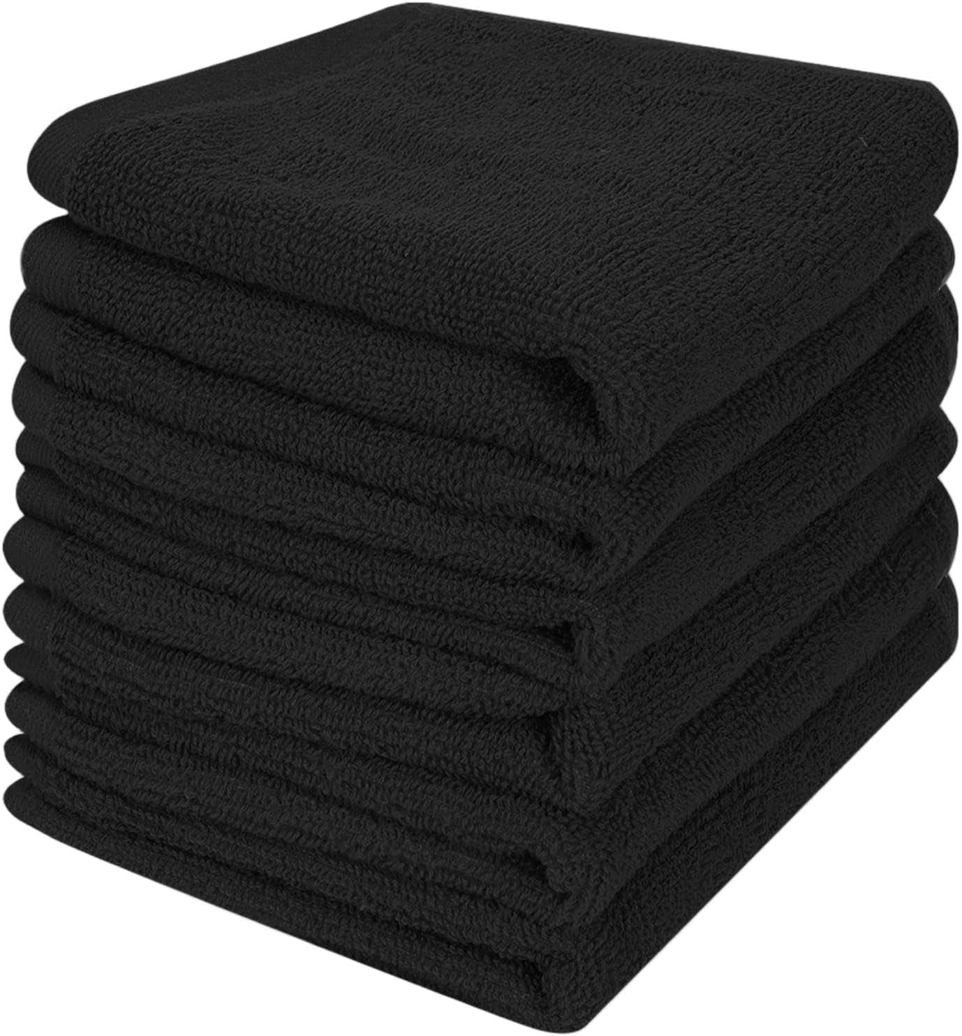 6 Pack 100% Cotton Wash Cloth, 12X12Inch Highly Absorbent and Soft Feel Fingertip Towels, Machine Washable Washcloths for Bathroom, Gym, Hotel, Spa and Kitchen, Black