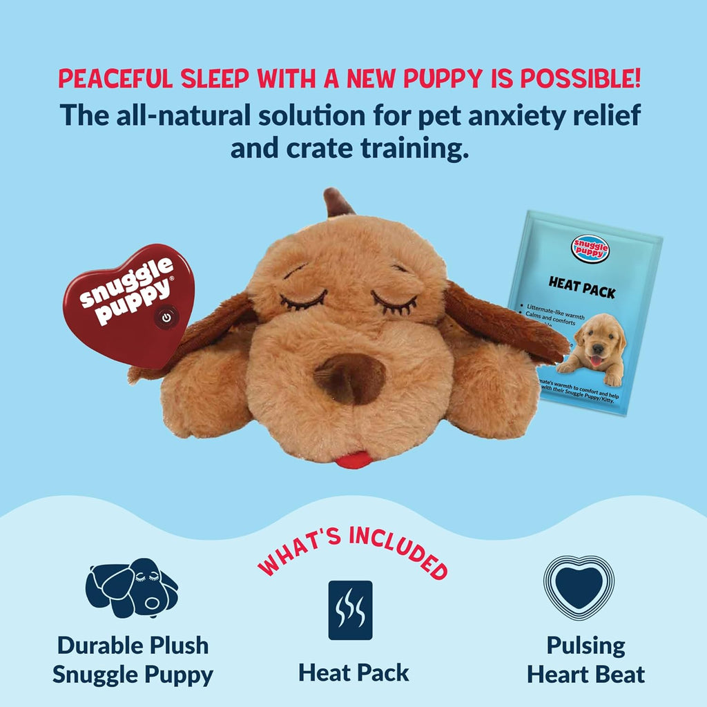 Snuggle Puppy Original Heartbeat Puppy Toy with Real-Feel Pulse & Heat Pack, Calming Sleep Aid for Puppy Anxiety, Crate Training, First Nights & New Puppy Transition - Biscuit