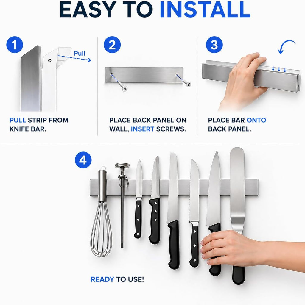 16 Inch Stainless Steel Magnetic Knife Bar with Multi-Purpose Functionality as a Knife Holder, Knife Strip, Magnetic Tool Organizer, Art Supply Organizer & Home Organizer