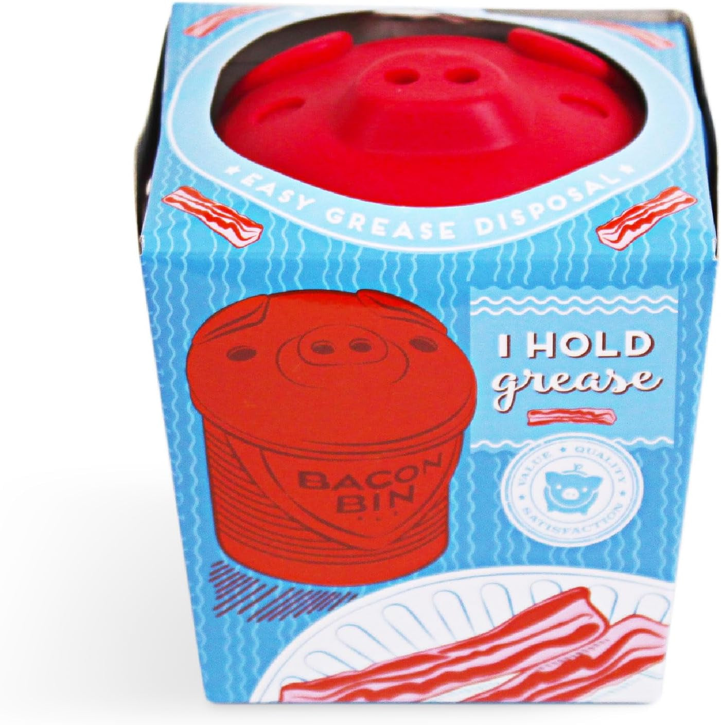 Bacon Bin Grease Strainer & Collector | Family Friendly Kitchen Tools | Fun & Functional Silicone Grease Container | Holds up to 1 Cup | Red