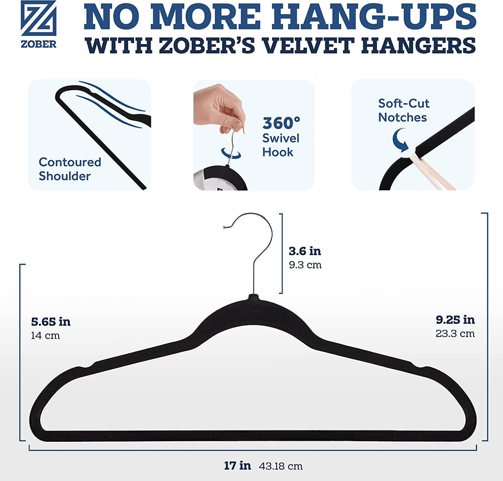 Black Velvet Hangers 50 Pack - Clothes Hangers, Coat Hanger for Pants & Dress Clothes - Non Slip W/ 360 Degree Swivel, Holds up to 10 Lbs - Strong Felt Hanger for Clothing