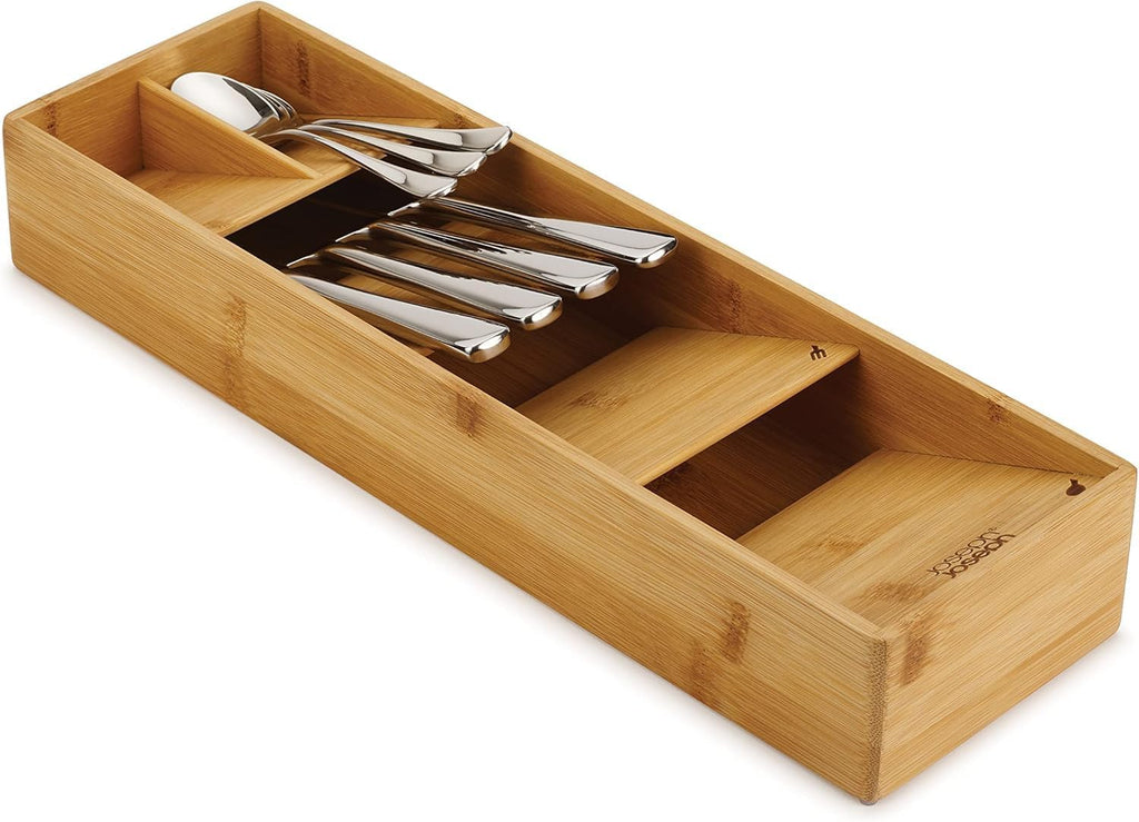 Joseph Joseph Drawerstore Compact Utensil Organizer for Kitchen Drawer Silverware, Flatware Tray, Small, Bamboo