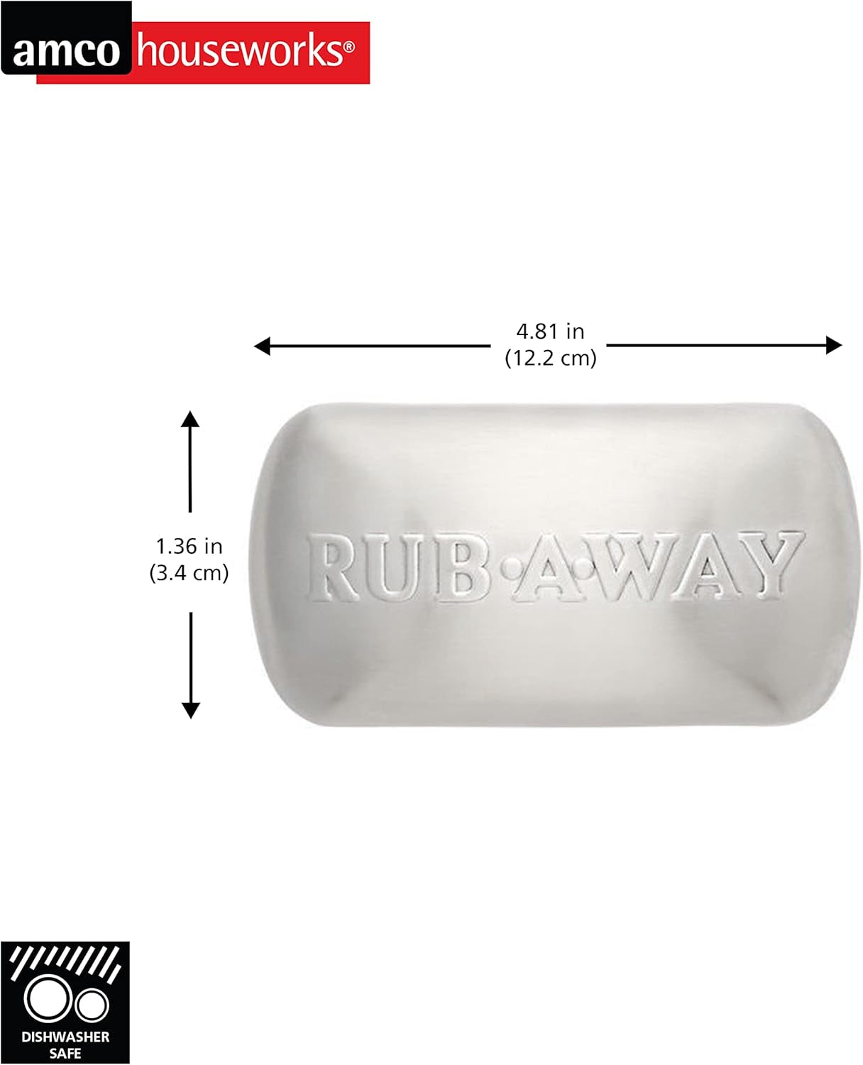 Rub-A-Way Bar, Stainless Steel Odor Absorber (4" X 2.25") - Dishwasher Safe Kitchen & Outdoor Essential for Garlic, Onion, Fishing, Hiking Odors - Natural Odor Remover