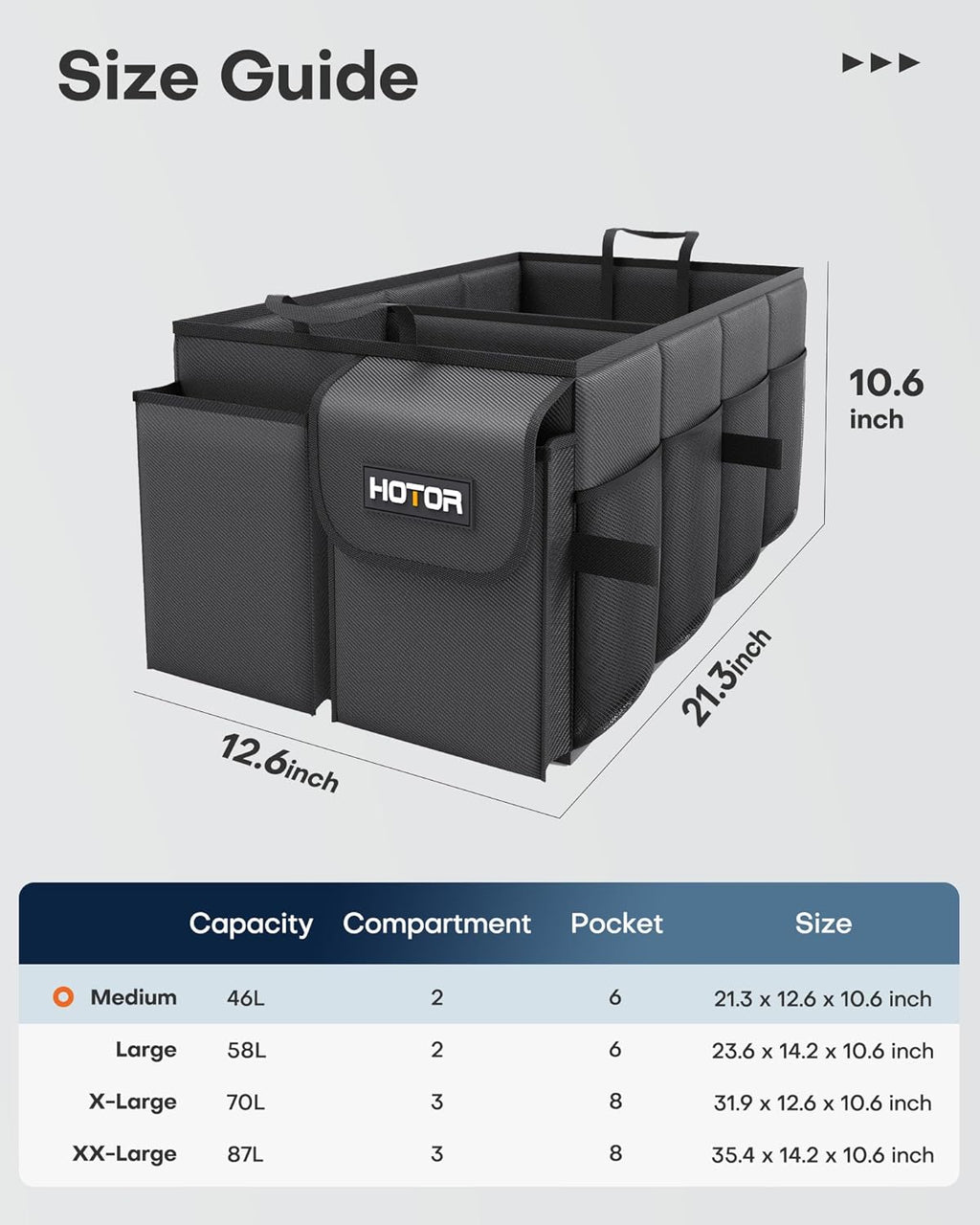 Trunk Organizer - Car Organizer, Foldable Trunk Organizer for Suvs & Sedans, Sturdy Car Organization for Car Accessories, Tools, Sundries, Black, 2 Compartments, 21.3"×12.6"×10.6"